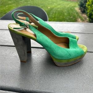 Brasea Green and Gray Women's Slingback Heels size 39